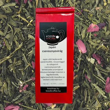 Japán Cseresznyevirág zöld tea – sencha és cseresznye darabok elegáns, virágos aromával, prémium japán minőség