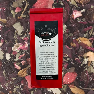 Örök Szerelem gyümölcs tea – szálas, koffeinmentes keverék eperrel, málnával és rebarbarával