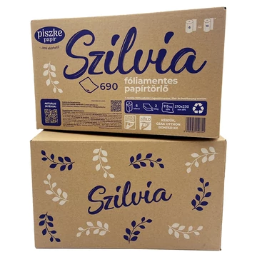 Fóliamentes Szilvia papírtörlő, 2 rétegű, 6 tekercses, illatmentes és környezetbarát csomagolásban