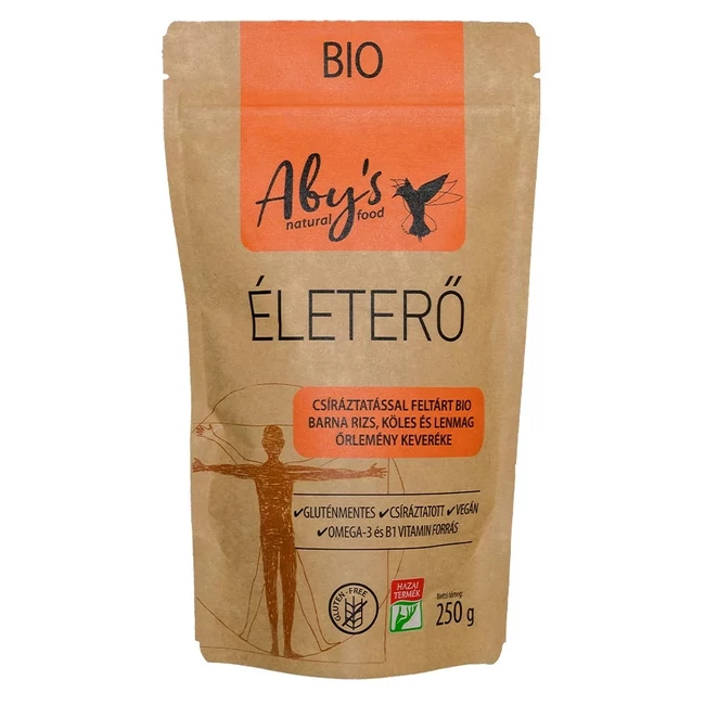 Aby’s Bio Életerő Mesterkeverék, 250 g, csíráztatott gluténmentes gabonakeverék omega-3-mal és rosttal
