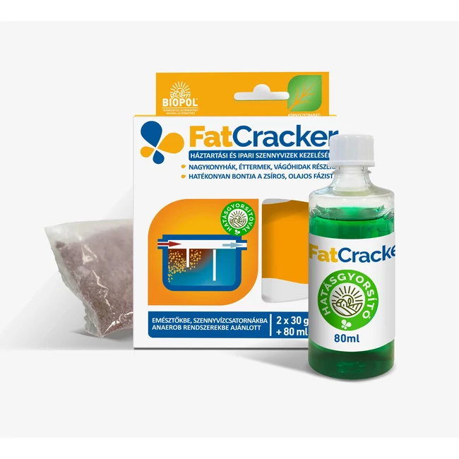 FatCracker enzimes zsírbontó, 2x30 g + 80 ml, természetes zsíroldó és szennyvízrendszer-karbantartó