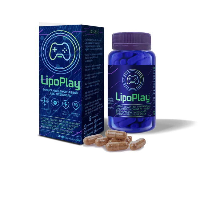 LipoPlay étrend-kiegészítő kapszula – gamereknek és irodai dolgozóknak a tiszta fókuszért, lutein, zeaxantin és huminsav tartalommal