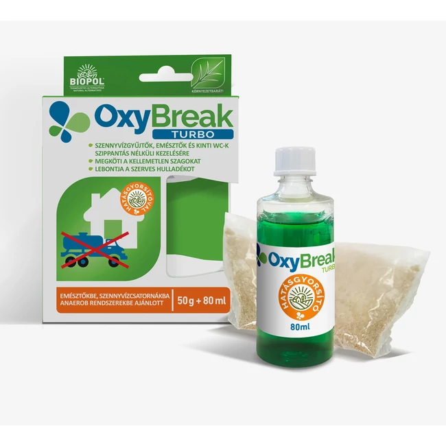 OxyBreak TURBO enzimes szennyvízkezelő és természetes szagsemlegesítő 50g+80ml