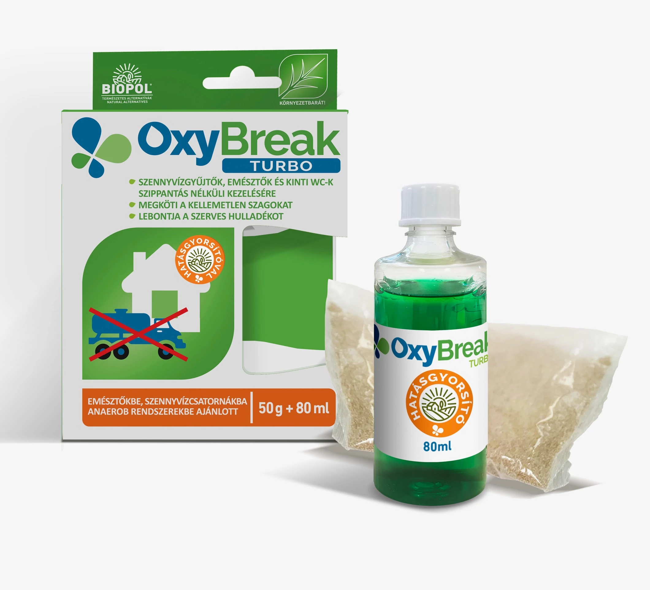 OxyBreak TURBO – Enzimes szennyvízkezelő és szagsemlegesítő (50g + 80ml)