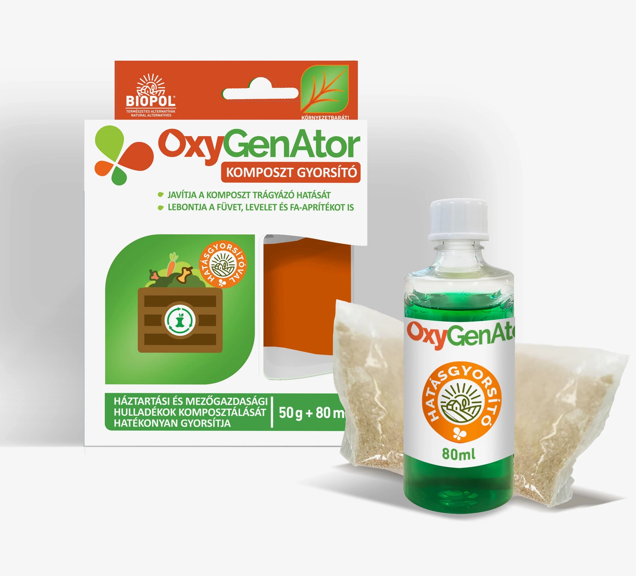 OxyGenAtor – Enzimes komposzt gyorsító és szagcsökkentő (50g + 80ml)